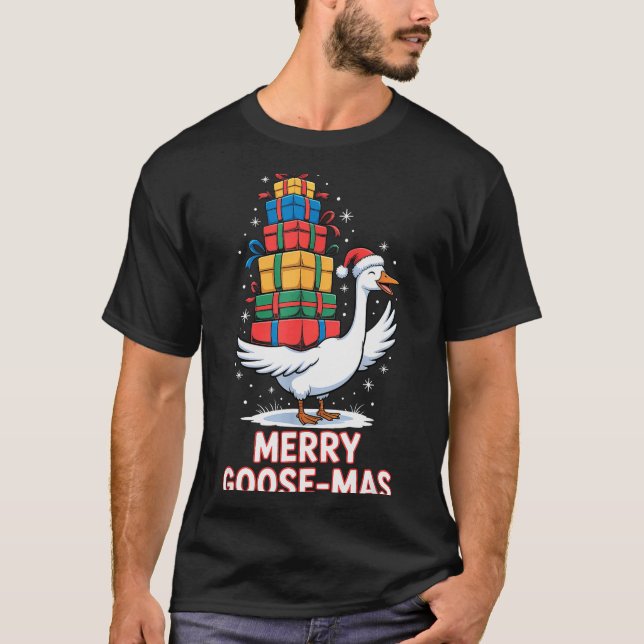 Camiseta Merry Goose-mas With Xmas Funny Christmas Goose  (Anverso)