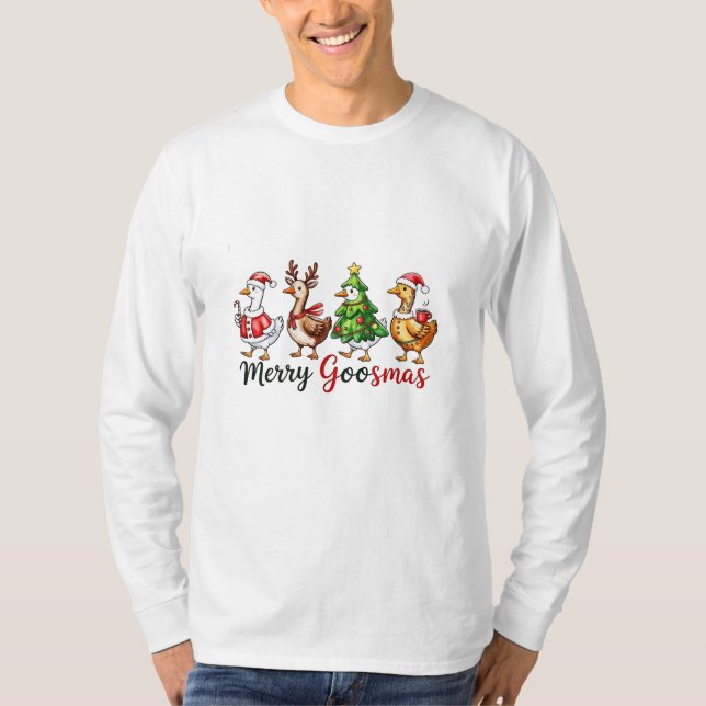 Camiseta Merry Goosemas Navidades Goose usando Santa Hat (Anverso)