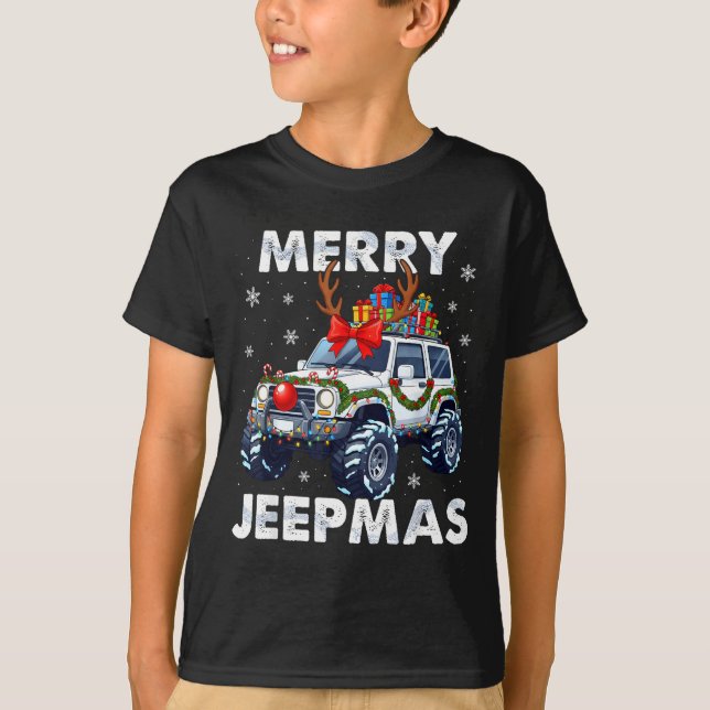 Camiseta Merry Jeepmas Ugly Light Reindeer Christmas Funny  (Anverso)