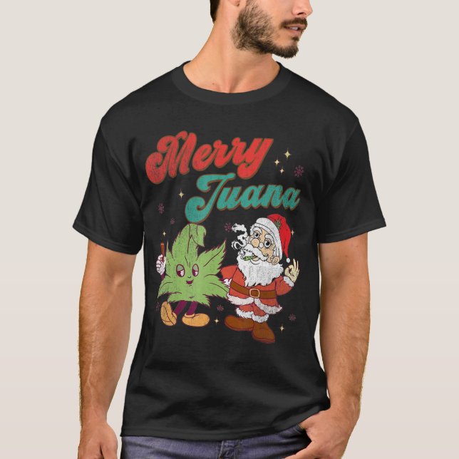 Camiseta Merry Juana Navidades Funny Santa Fumadores Weed S (Anverso)