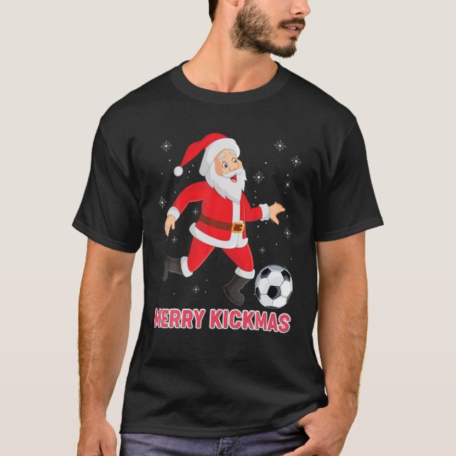 Camiseta Merry Kickmas Santa Jugando Fútbol Patear Navidade (Anverso)