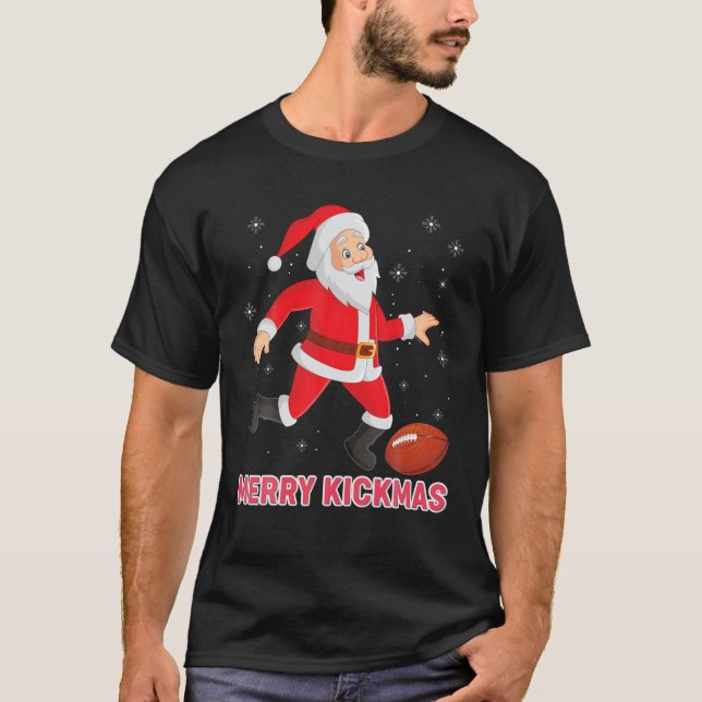 Camiseta Merry Kickmas Santa Playing Football Kick Christma (Anverso)