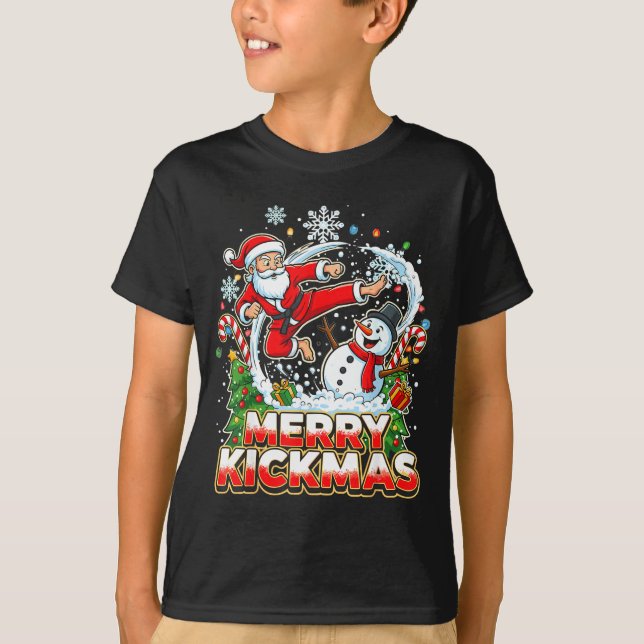 Camiseta Merry Kickmas Ugly Christmas Jiu Jitsu Funny Santa (Anverso)