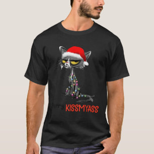 Camiseta Merry Kissmyass Funny Navidades Gato Negro Hombres
