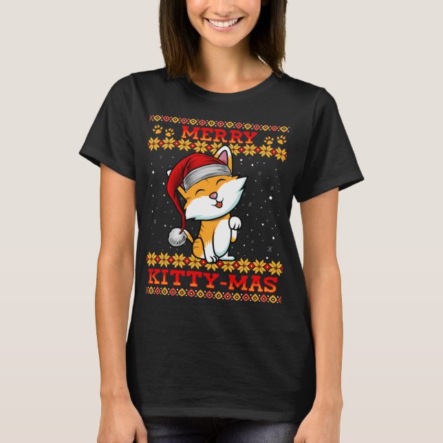 Camiseta Merry Kitty-Mas Cute Kitten Cat Lady Navidad Hol (Anverso)