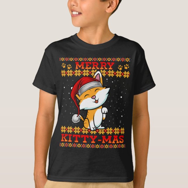Camiseta Merry Kitty-Mas Cute Kitten Cat Lady Navidad Hol (Anverso)