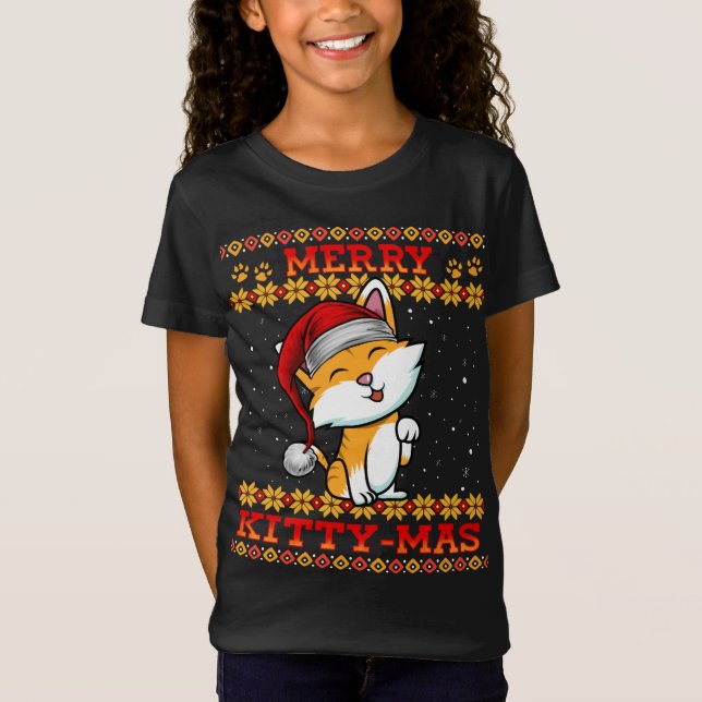 Camiseta Merry Kitty-Mas Cute Kitten Cat Lady Navidad Hol (Anverso)