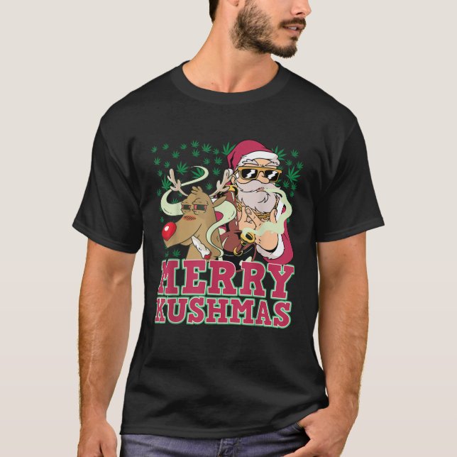 Camiseta Merry Kushmas Santa Rudolph Fuma Pot (Anverso)