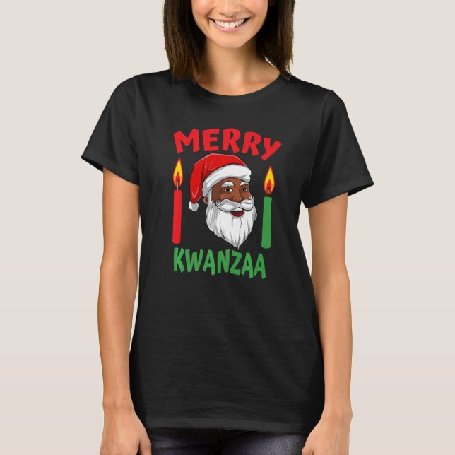 Camiseta Merry Kwanzaa Papá Noel afroamericano negro C (Anverso)