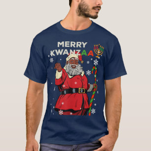 Camiseta Merry Kwanzaa Santa Claus Navidades negros african