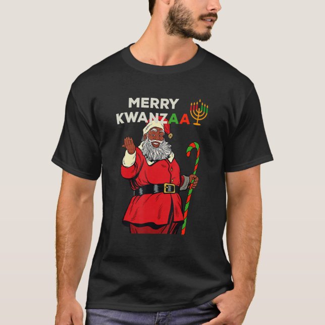 Camiseta Merry Kwanzaa Santa Navidades negros afroamericano (Anverso)