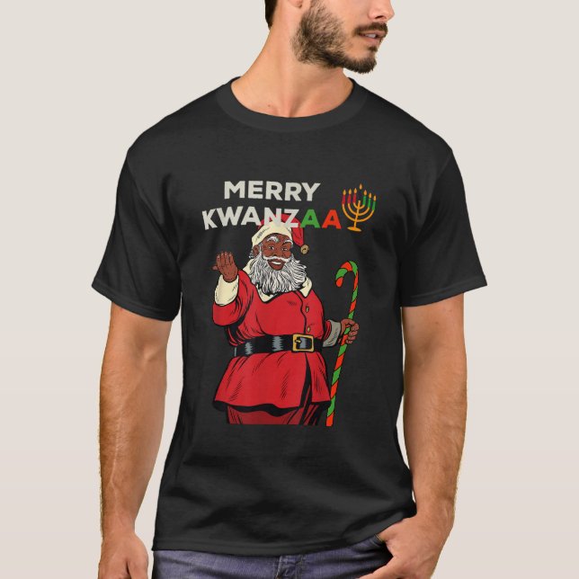 Camiseta Merry Kwanzaa Santa Navidades negros afroamericano (Anverso)