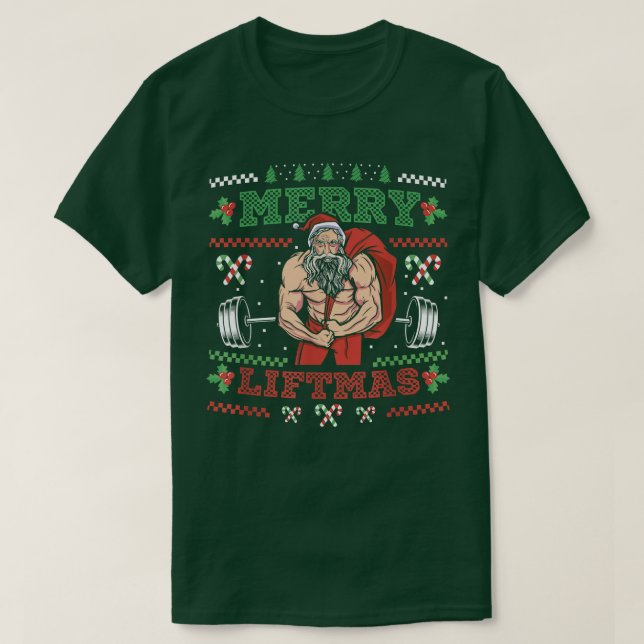 Camiseta Merry Liftmas Bodybuilder Santa Power (Diseño del anverso)