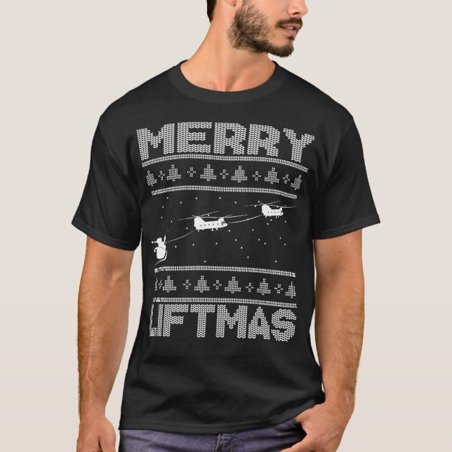Camiseta Merry Liftmas Chinook Helicóptero Navidades feos (Anverso)