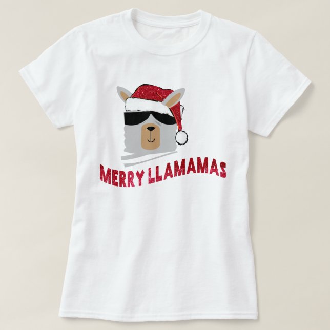 Camiseta Merry Llamamas: Navidades Personalizados Llama Tee (Diseño del anverso)
