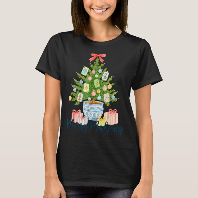 Camiseta Merry Mahjong Christmas Tree Chinoiserie Holiday  (Anverso)