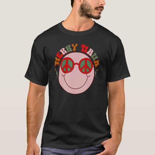 Camiseta Merry Mama Happy Face Sunglass Peace Sign Merry Ch (Anverso)