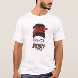Camiseta Merry Mama Messy Bun Hair Navidades Pajamas