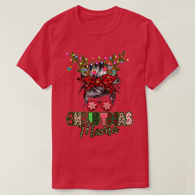 Camiseta Merry Mama Navidades Messys Bun Ladies Red Plaid L (Diseño del anverso)