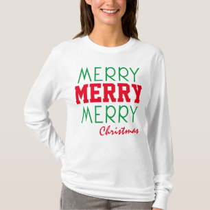 CAMISETA MERRY MERRY CHRISTMAS TIPOGRAFÍA VERDE ROJA