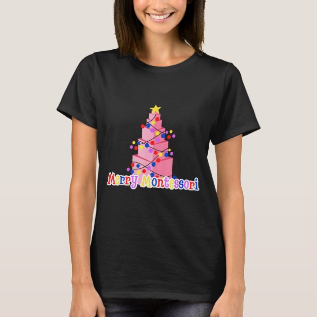 Camiseta Merry Montessori Nk Tower Christmas Tree Teacher S (Anverso)