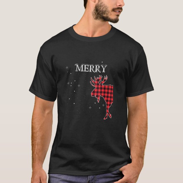 Camiseta Merry Moose Buffalo Red Plaid Funny Parejas Cristo (Anverso)