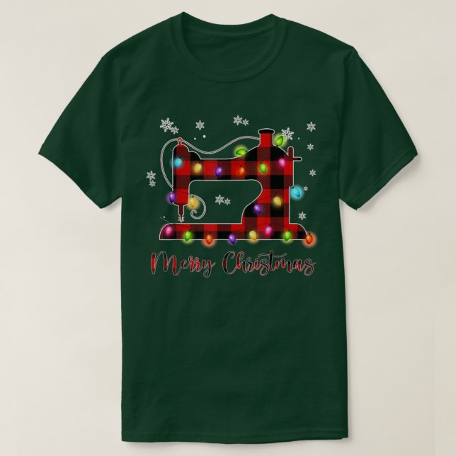 Camiseta Merry navidad máquina de coser xmas árbol de luz r (Diseño del anverso)