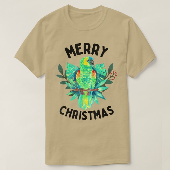 Camiseta Merry Navidades tropicales Amazon Parrot Watercolo (Diseño del anverso)