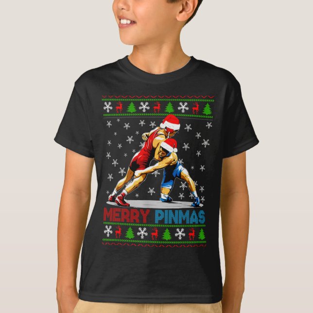 Camiseta Merry Nmas Ugly Christmas Santa Claus Wrestling Bo (Anverso)