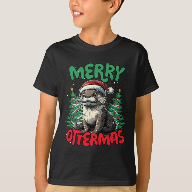 Camiseta Merry Ottermas Navidades graciosos Duck Lover (Anverso)