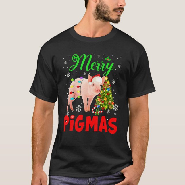 Camiseta Merry Pigmas Navidades Cute iluminan Santa Pig Far (Anverso)