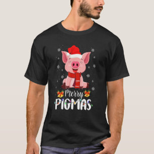 Camiseta Merry Pigmas Navidades de cerdo Santa Hat Xmas Luz
