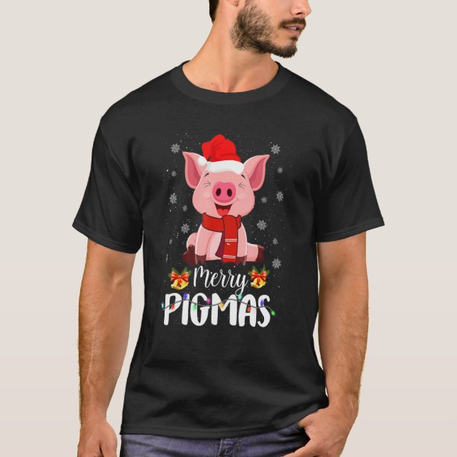Camiseta Merry Pigmas Navidades de cerdo Santa Hat Xmas Luz (Anverso)