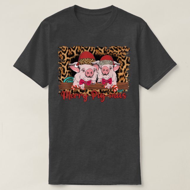 Camiseta Merry Pigmas Santa hat Pig Farmer Leopard Xmas Can (Diseño del anverso)