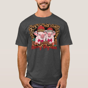 Camiseta Merry Pigmas Santa hat Pig Farmer Leopard Xmas Can