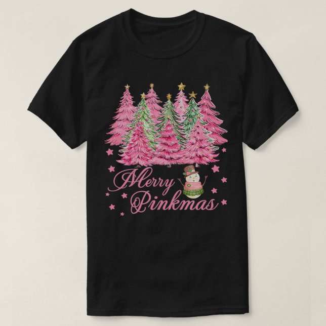 Camiseta Merry Pinkmas Árboles de Navidad rosados Graciosos (Diseño del anverso)