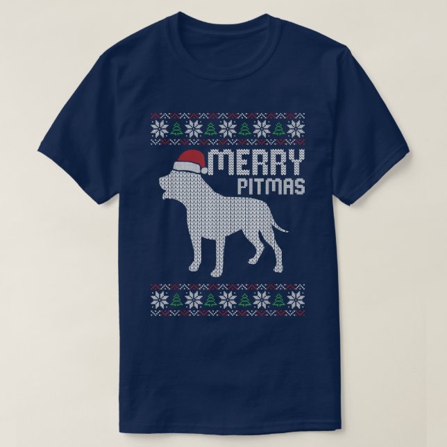 Camiseta Merry Pitbull Navidades de Pitmas perro meando XMa (Diseño del anverso)