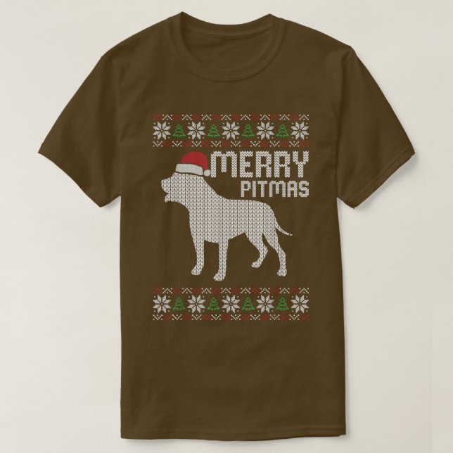 Camiseta Merry Pitbull Navidades de Pitmas perro meando XMa (Diseño del anverso)