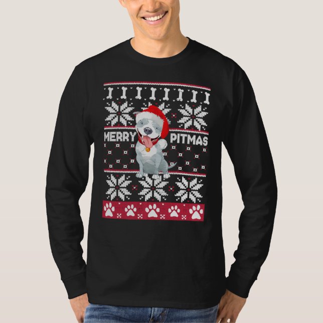 Camiseta Merry Pitbull Pitmas Toro Navidades feos Perro S (Anverso)