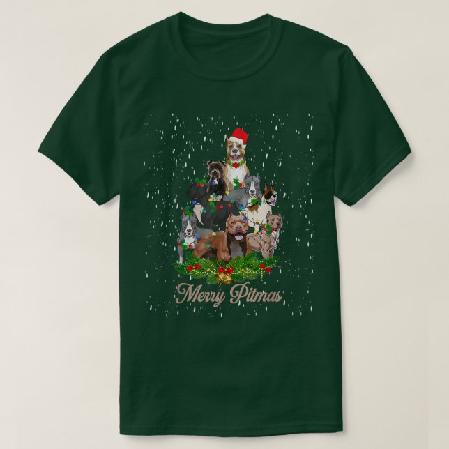 Camiseta Merry Pitmas Gracioso Perro Pitbull Feo Árbol De N (Diseño del anverso)