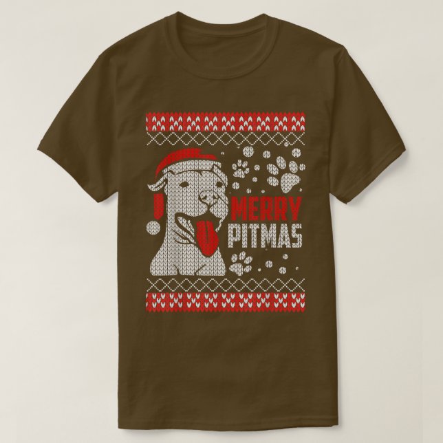 Camiseta Merry Pitmas Pitbull Pit Bull Feo Navidades (Diseño del anverso)