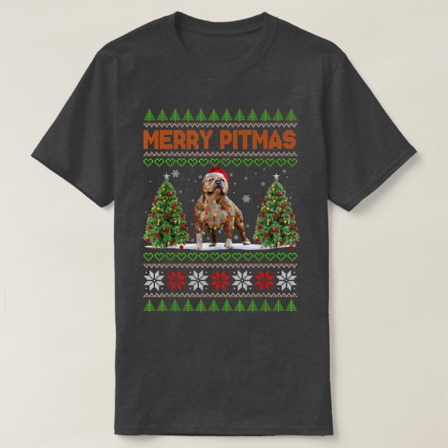 Camiseta Merry Pitmas Pitbull Santa Claus Perro Fea Navidad (Diseño del anverso)