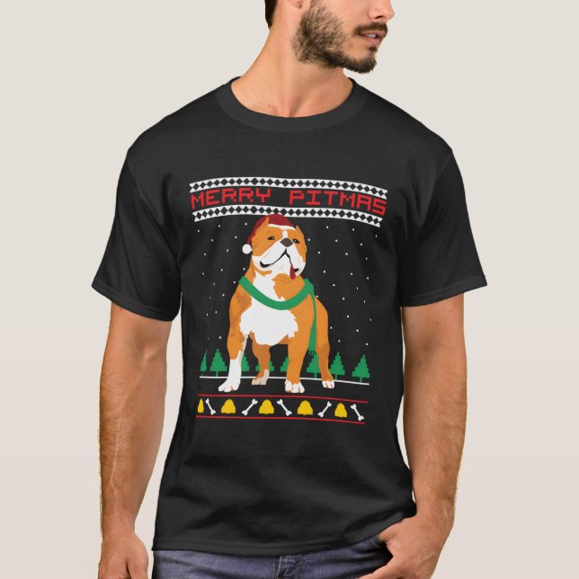 Camiseta Merry Pitmas Pitbull Santa Claus Perro Fea Navidad (Anverso)