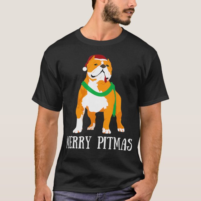 Camiseta Merry Pitmas Pitbull Santa Claus Perro Pittie Chri (Anverso)