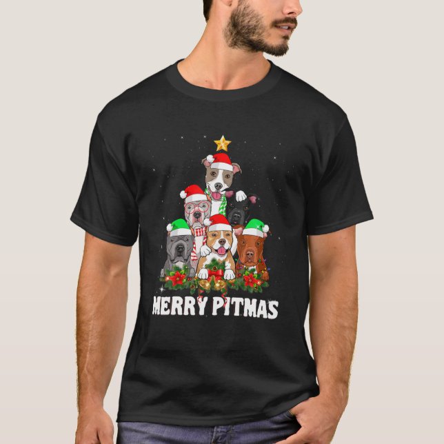 Camiseta Merry Pitmas Santa Pitbull Dog Ugly Christmas Xmas (Anverso)