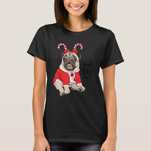 Camiseta Merry Pug Fiesta Merry Pugmas Cute Puggy Cara Perr (Anverso)