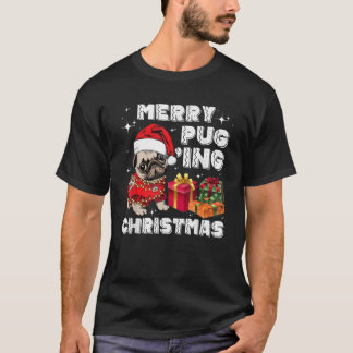 Camiseta Merry Pugging Christmas with Santa Hat Pug Dog Pug
