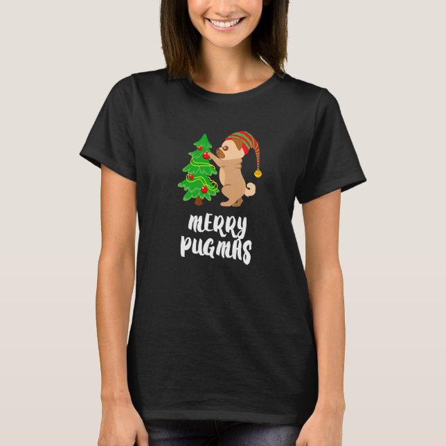 Camiseta Merry Pugmas Árbol de Navidad Mascota Perro Pug (Anverso)