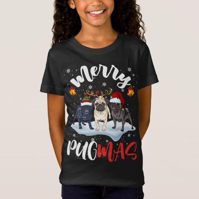 Camiseta Merry Pugmas Gracioso Santa Reindeer Elf Pug Dog C (Anverso)