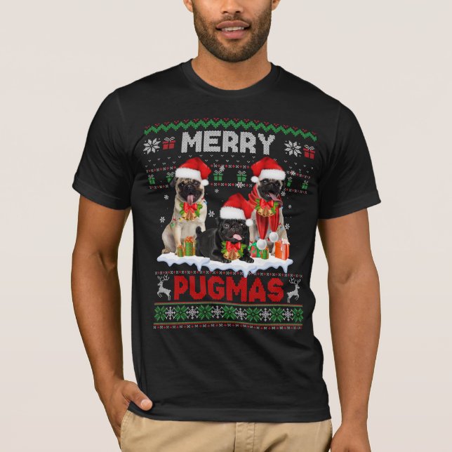 Camiseta Merry Pugmas Navidades suéteres feos Pug Dog Lover (Anverso)